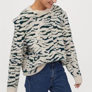 H&M Zebra Striped Sweater with shoulder pleats